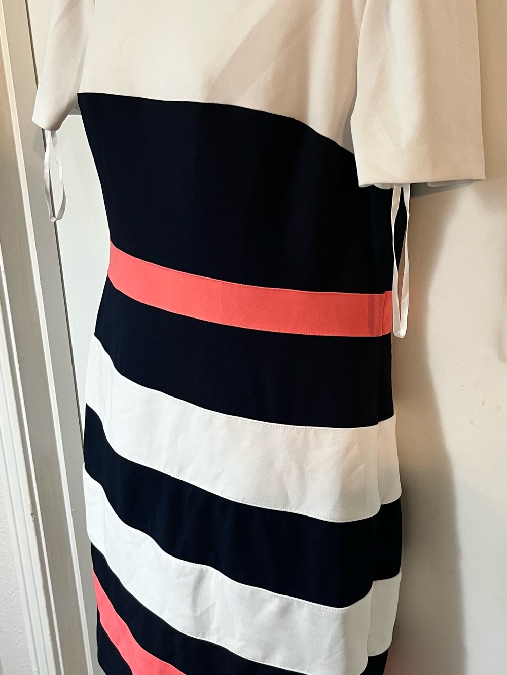 Tommy Hilfiger Navy White and Coral Striped Short Sleeve Shift Dress